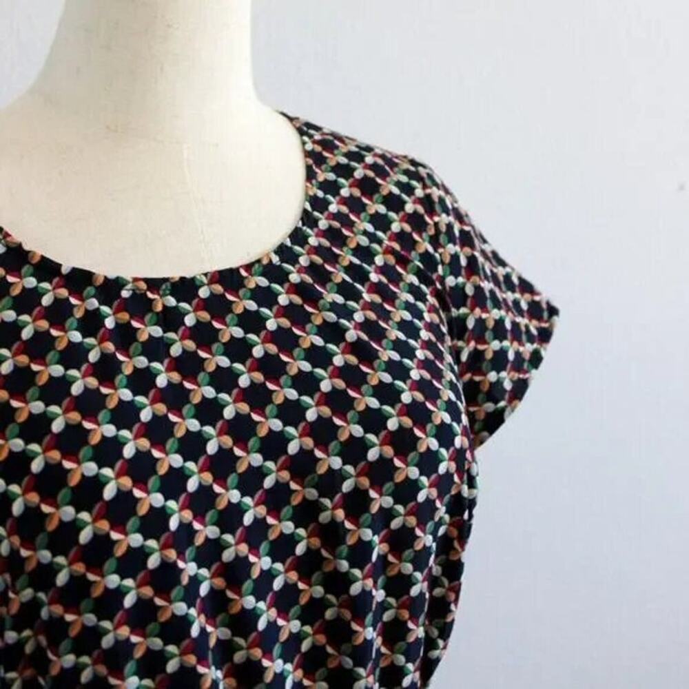 DownEast Multi Color Ruffle Dress Geometric Pattern Size S Keyhole Back - Picture 4 of 10